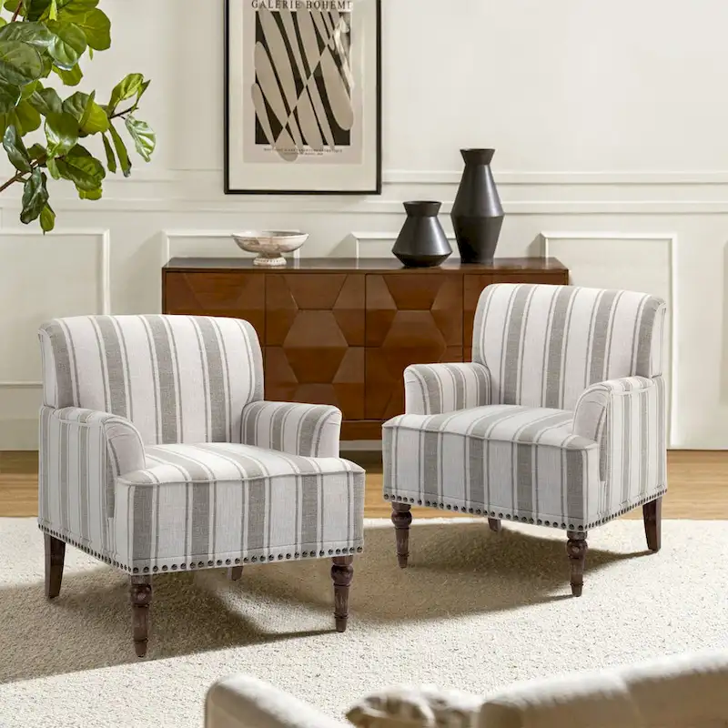 Traditional Upholstered Stripe Accent Chair Modern Armchair