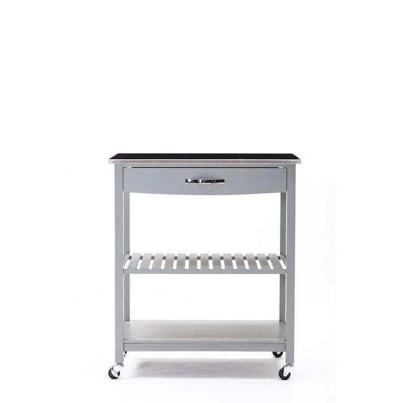 38 Inch 2 Tier Kitchen Cart Island, Shelf, Steel Top, Lock Casters, Gray - 19L x 30.5W x 35.75H