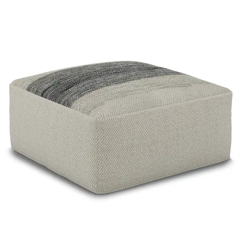 WYNDENHALL Irena Square Woven Pouf in Grey and White Recycled PET Polyester