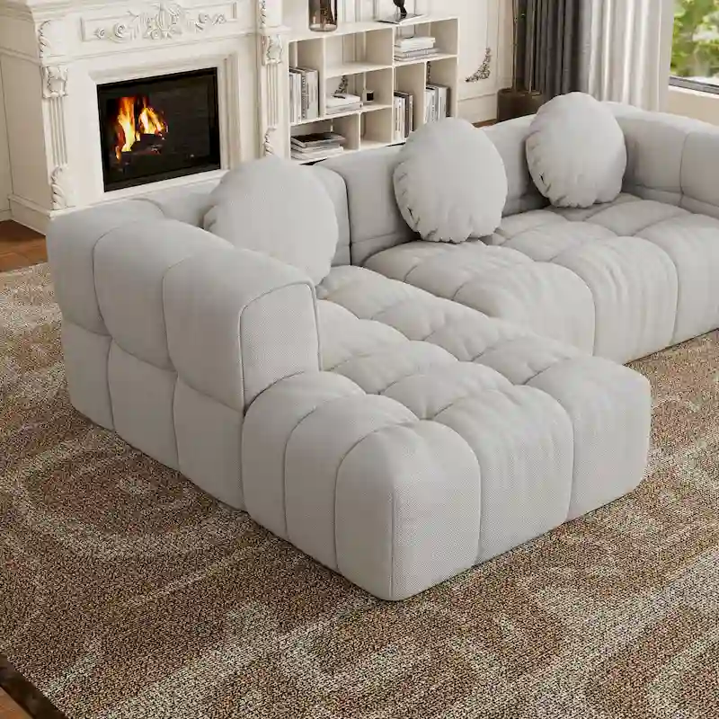 103  Chenille L-Shaped Sectional Sofa with Left Recliner, 3 Pillows and Modular Design