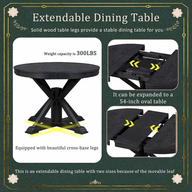 5-Piece Dining Set with Extandable Round Table