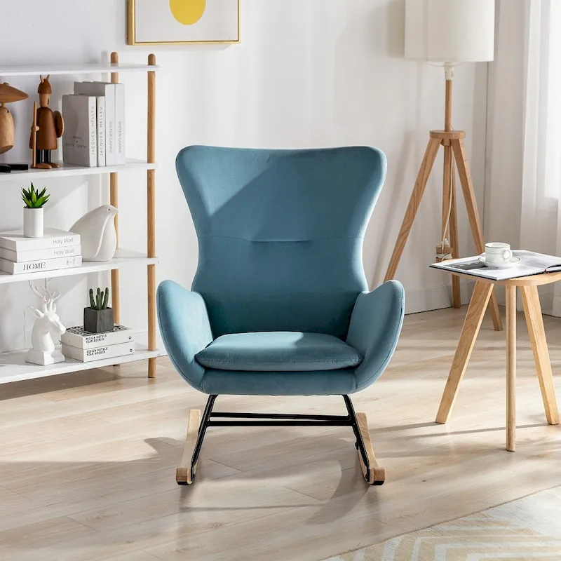Velvet Fabric Padded Seat Rocking Chair