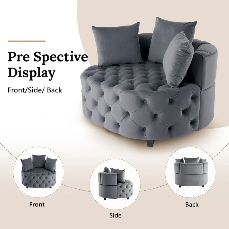 Velvet Modern Leisure Big Classical Barrel Chair with 2 Pillows