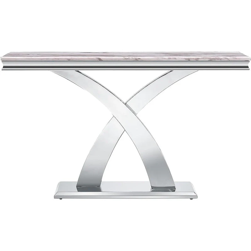 50 inch Rectangle Console Table with Luxurious Stainless Steel X Base and High Gloss Top