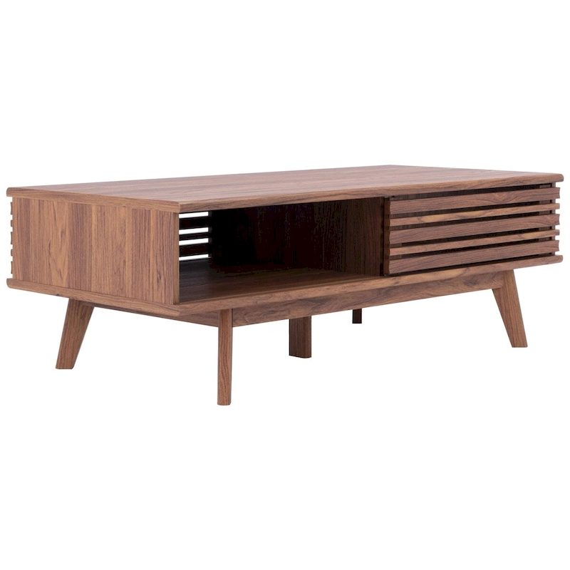 SAFAVIEH Ameetha Mid-Century 1-Shelf Walnut Coffee Table - 46 W x 23 D x 16 H - 46Wx23Dx16H