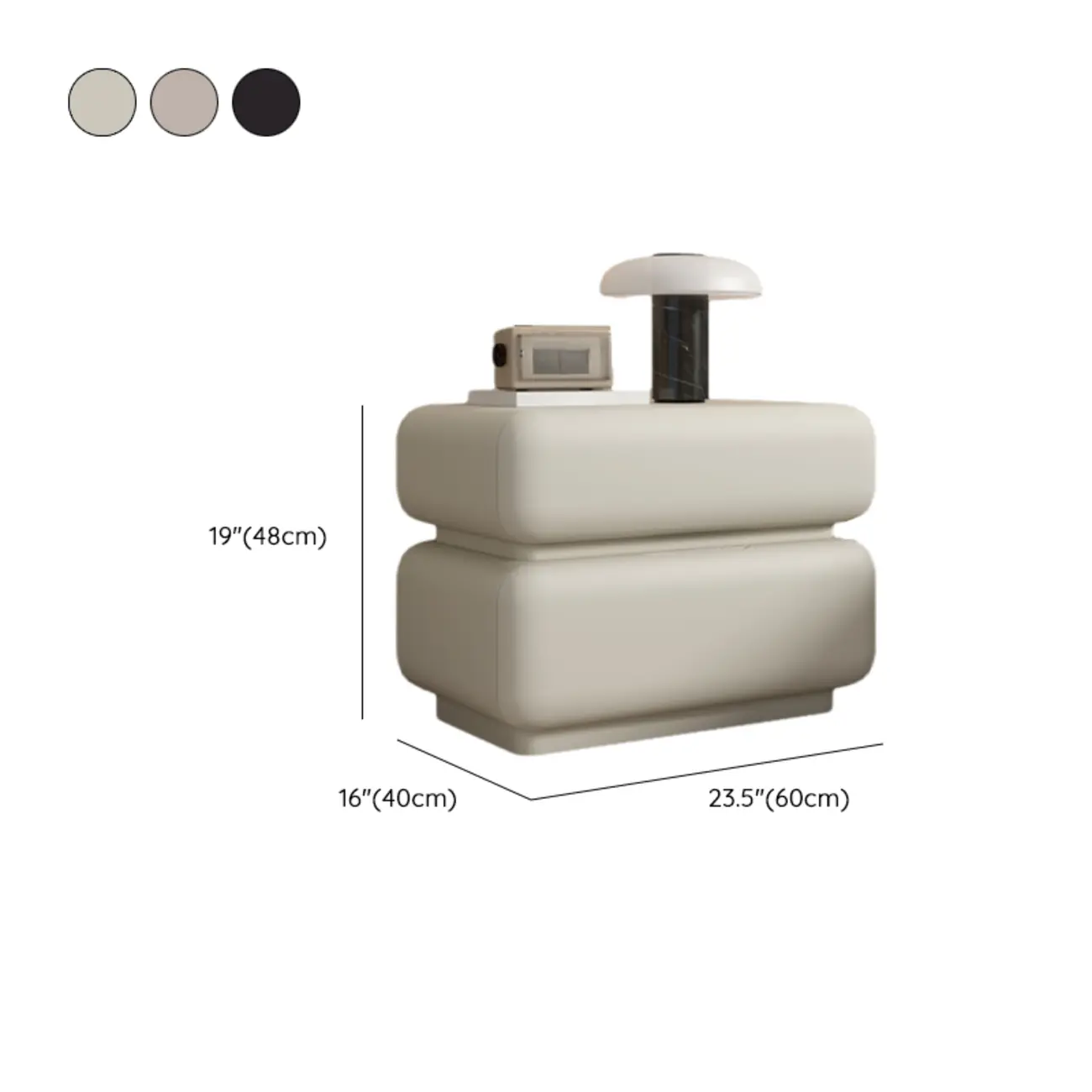 Modern Off-White Faux Leather 2-Drawer Nightstand