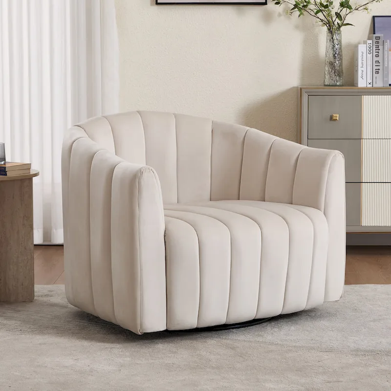 Modern Velvet Swivel Accent Chair,Sofa Chair with Pillows