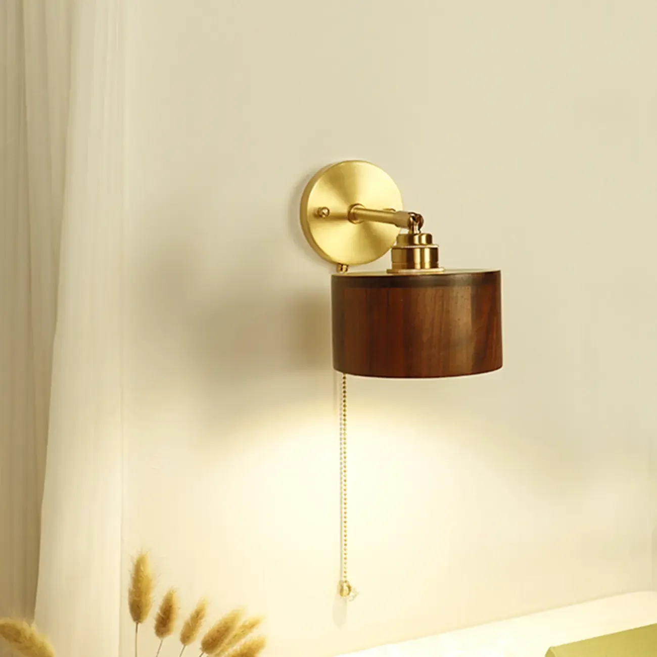 Modern Minimalist Wood Alloy Wall Sconce for Living Room