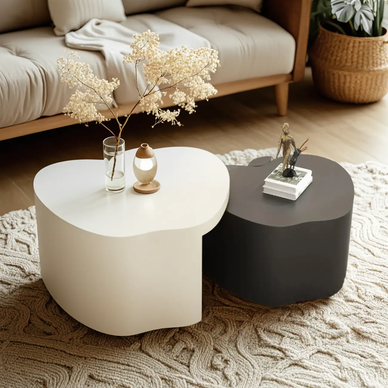 Modern Wood Apple Shape Abstract Nesting Coffee Table