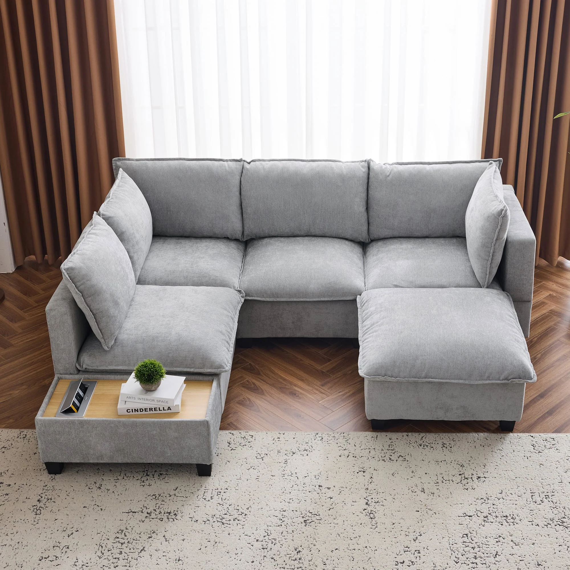 Walker Edison | Cloud Chenille Modular Sectional Sofa with Coffee Table