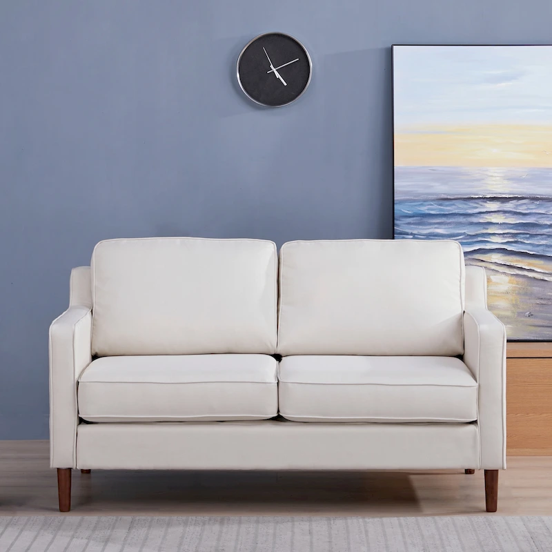 Sedona Modern Loveseat Sofa, Faux Linen / Vegan Leather Couch - N/A
