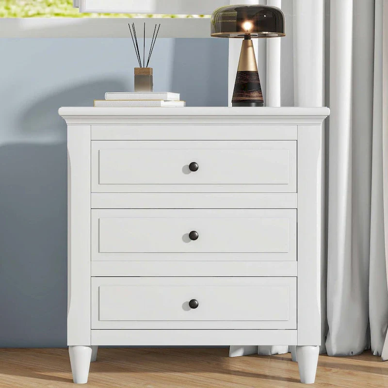 3-Drawer Nightstand with Wood Cabinet