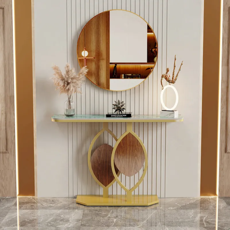 48 Modern Console Marble Table with Gold Base Entryway Living Room - 48x12x31