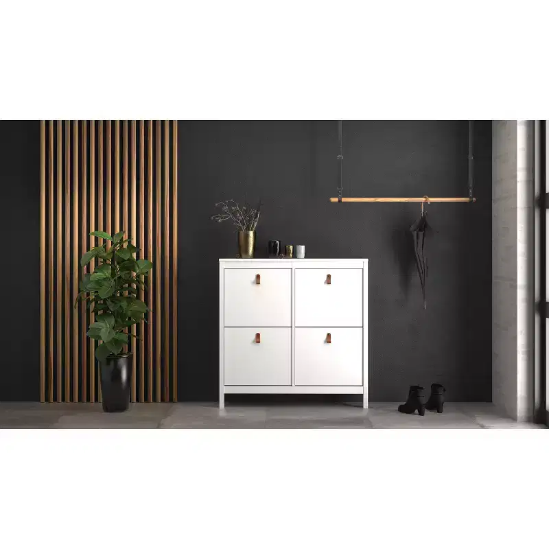 White 4-Drawer Shoe Cabinet, Modern-Traditional Style, Holds 16 Pairs