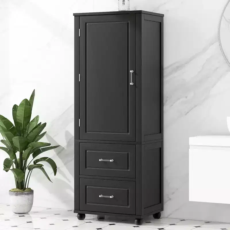 Black / Gray / White Freestanding Bathroom Storage Cabinet with Drawers and Adjustable Shelf