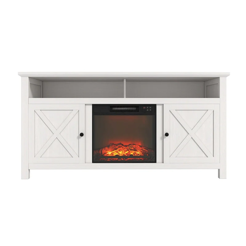 Clihome 58 Wood Fireplace TV Stand with 18 Electric Fireplace