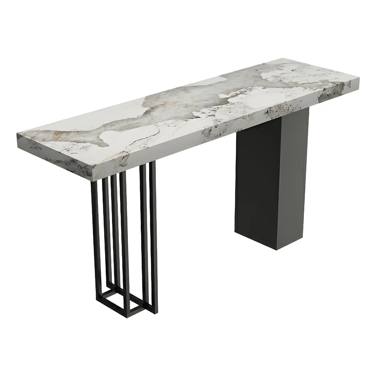 Modern Black Stone Counter Height Metal Rectangular Bar Table
