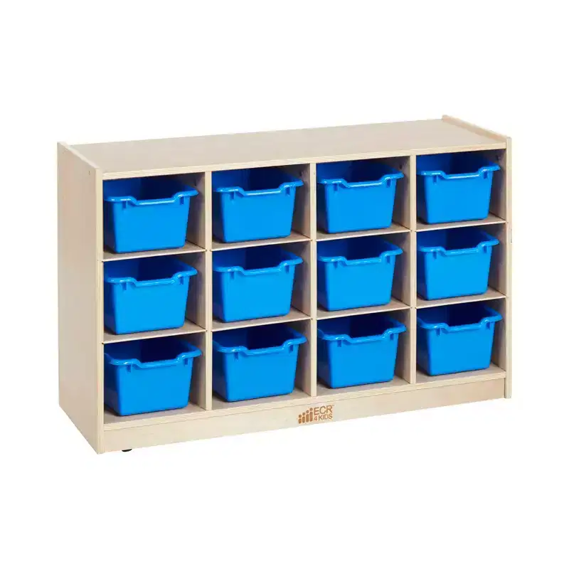 ECR4Kids 12 Cubby Mobile Tray Cabinet and 15 Scoop Front Bins, 3x4, Kids Furniture