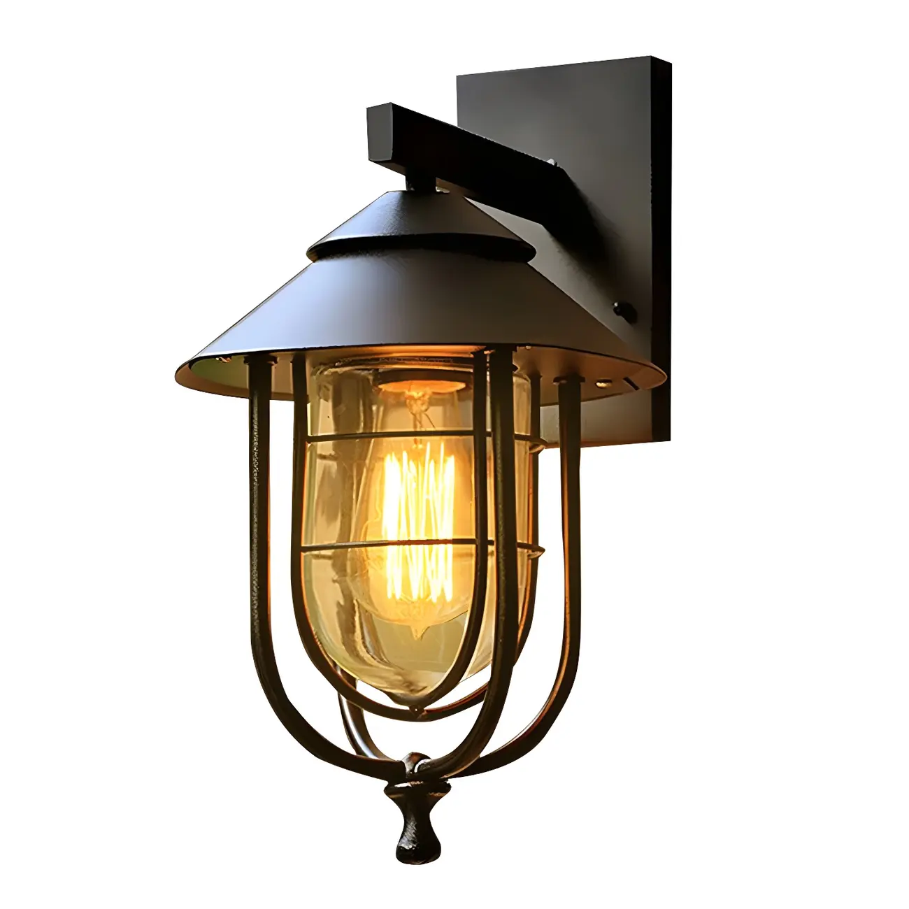 Industrial Black Metal Cylinder Glass Lantern Outdoor Wall Light