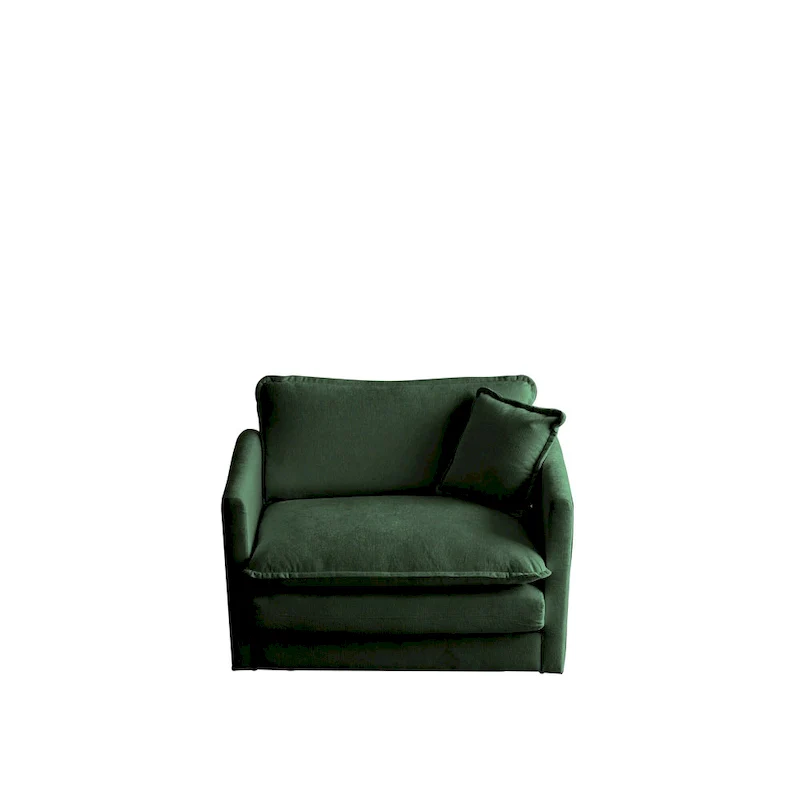 Accent Chair Set of 2, High-end Chenille Upholstered Armchairs, Living Room Side Chairs with Toss Pillow, Green Chenille