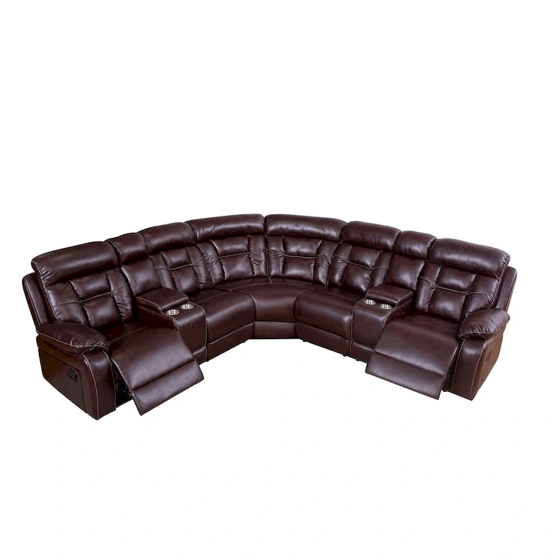 Mid-century Modern Faux Leather Upholstered Reclining Sectional Sofa