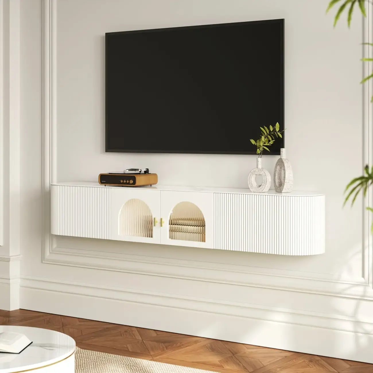 White Modern Marble 2-Drawer Wall-Mounted TV Stand