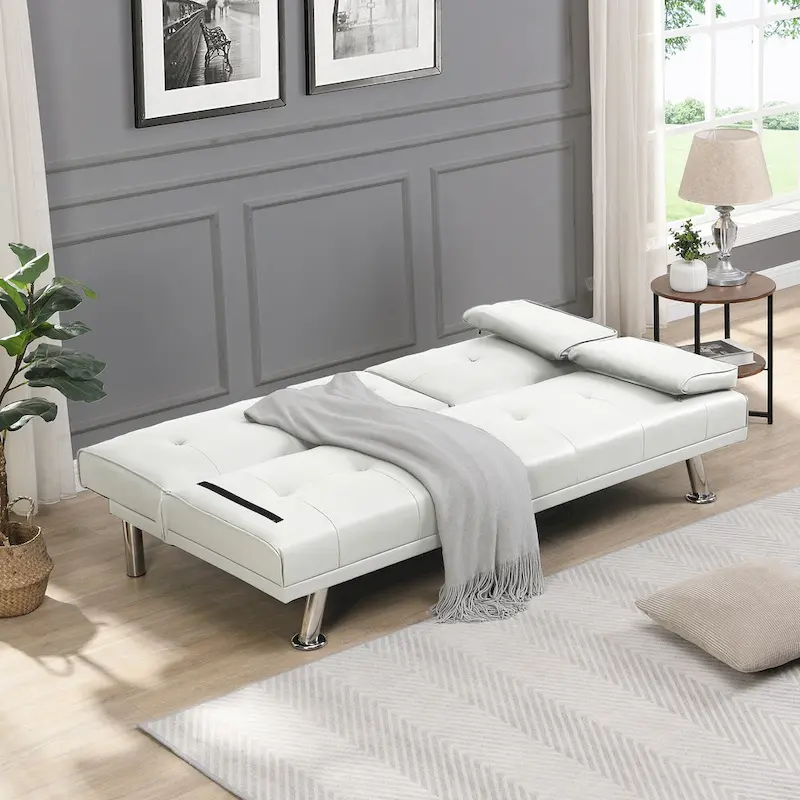 66.1 PVC Loveseat Sofa Bed with Wood Frame and Stainless Legs