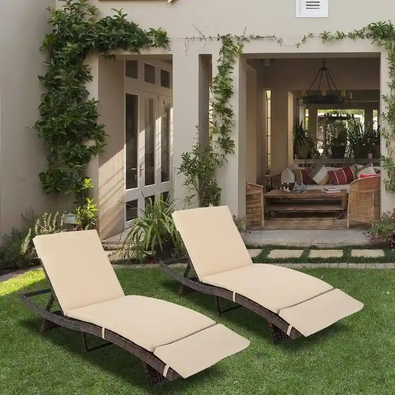 Patio Garden Single Wicker Chaise Lounge with Cushion - 1Lounge -Chair