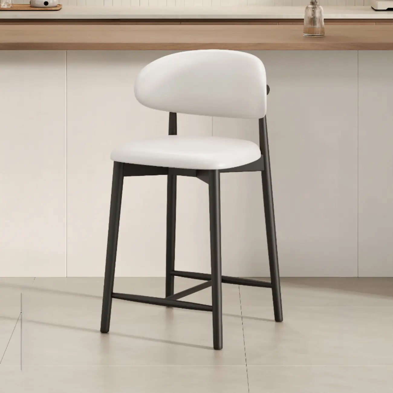 Mid Century Modern Upholstered Bar Stool with Back