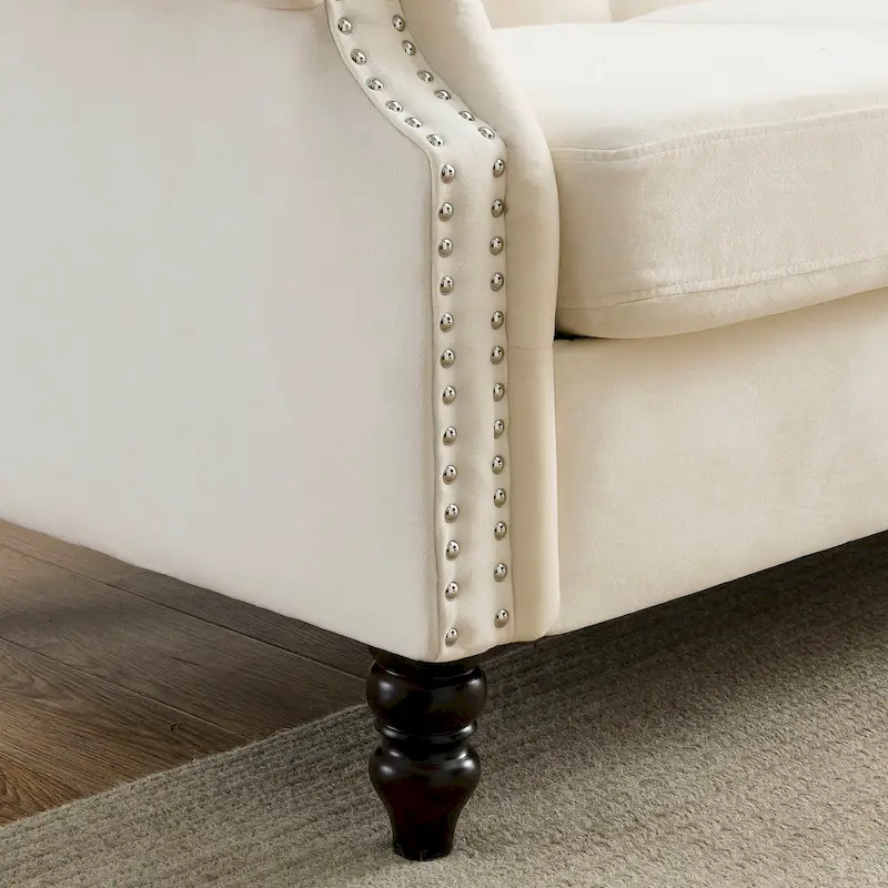 2-Pieces 6-Seat Velvet Chesterfield Sofa Set (Two 3-Seaters) with Tufted Back & Nailhead Trim