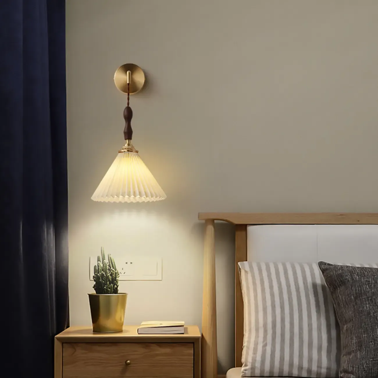 Modern Small Wall Sconce with Pleated Shade for Bedroom Use