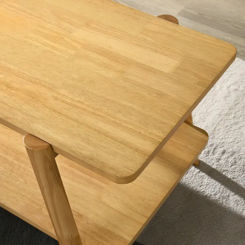 Mid-Century End Table - Wood, Sculptural Design, Storage Shelf, 26.77W x 21.65H