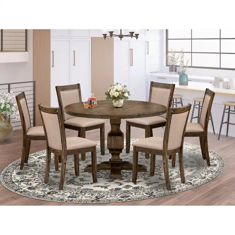 East West Furniture Kitchen Table Set- a Dining Table & Dark Khaki Linen Fabric Chairs, Distressed Jacobean (Pieces Option)