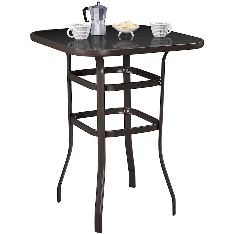 Yaheetech Patio Bistro Table with Tempered Glass, Iron Frame