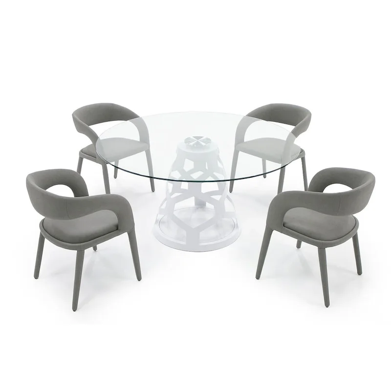 Modrest Lilly Modern 12mm Round Glass & White Dining Table