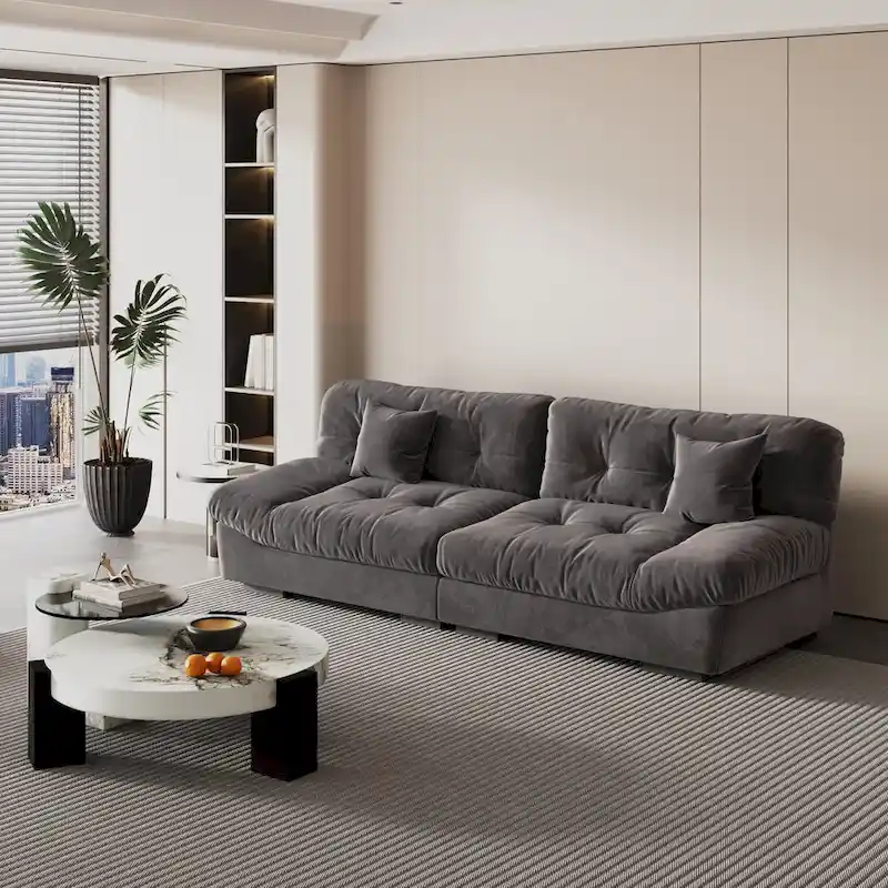 Velvet Loveseat Sofa - 2 Seater - Beige/Grey/Pink