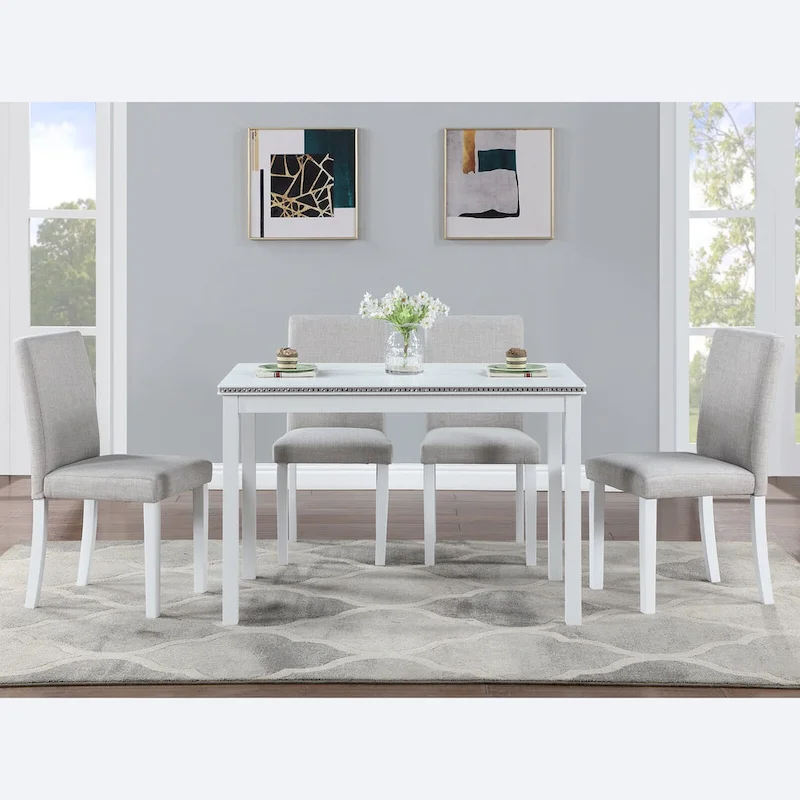 5 Piece Wooden Dining Table Set, Kitchen Table Set with a Rectangular Table and 4 Upholstered Chairs