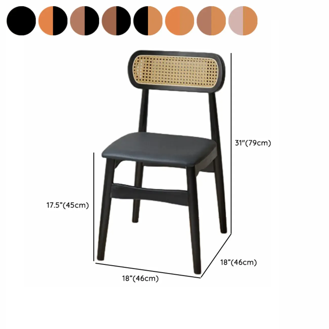 Rustic Black Wooden Armless Dining Chair with Handwoven Back