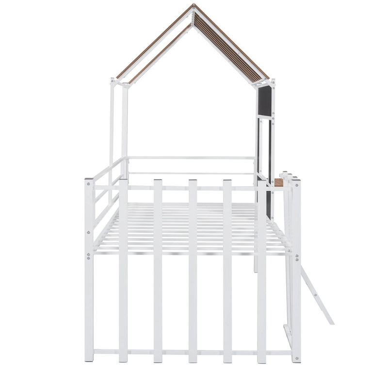 Metal Twin size Loft Bed with Roof, Window, Guardrail, Ladder Black