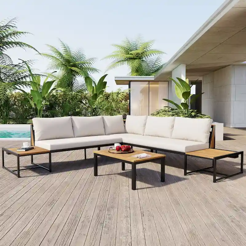 4 Pieces Outdoor Sofa Set with Waterproof Cushions
