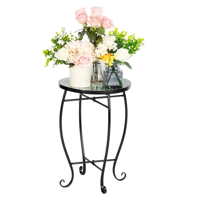 Mosaic Round Terrace Bistro Table Side Table With Coloured Glass