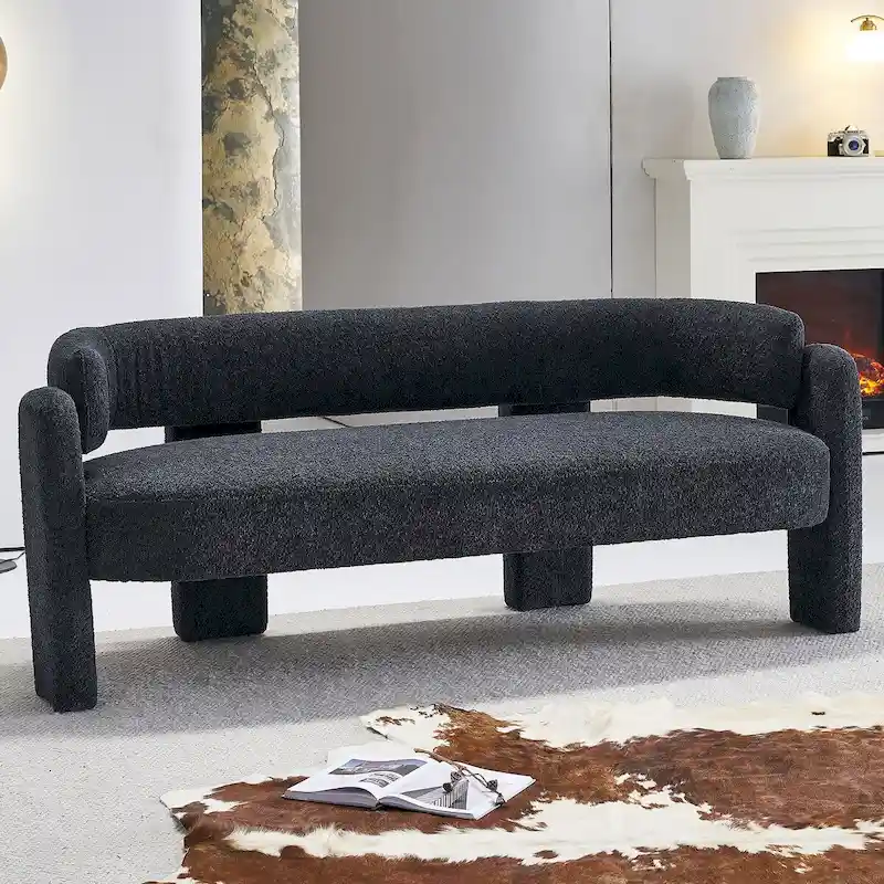 75.59 Wide Boucle Upholstery Modern Sofa for Living Room Beige