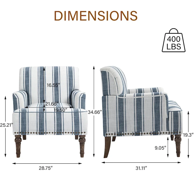 Traditional Upholstered Stripe Accent Chair Modern Armchair