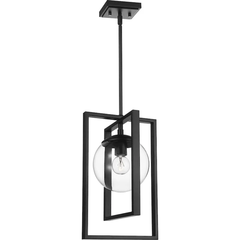 Atwell Collection One-Light Matte Black Clear Glass Luxe Pendant Light - 15.750  x 16.340  x 11.810