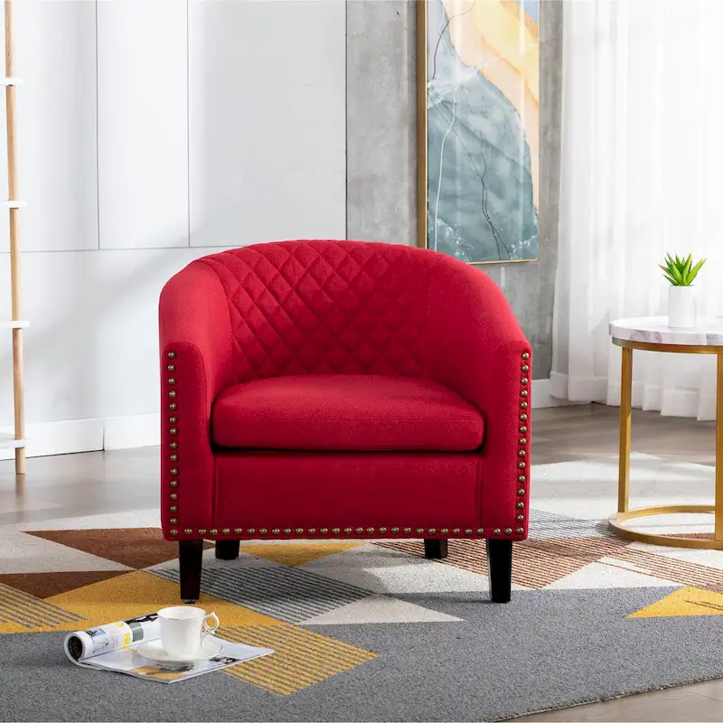 Accent Barrel Chair Living Room With Nailheads And Solid Wood Legs