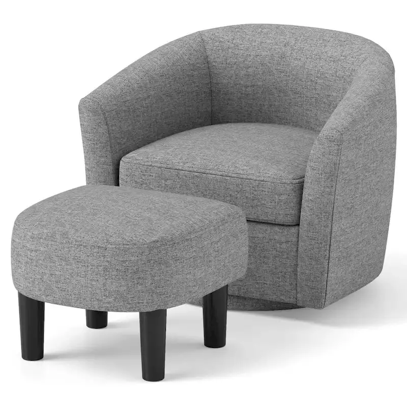 Swivel Barrel Chair with Ottoman Footrest Curved Backrest