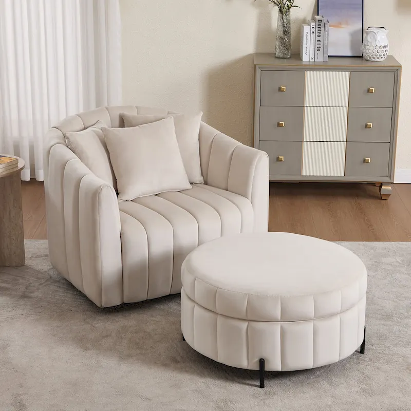 40.4W Modern Swivel Accent Chair,Swivel Single Sofa Chair with Ottoman