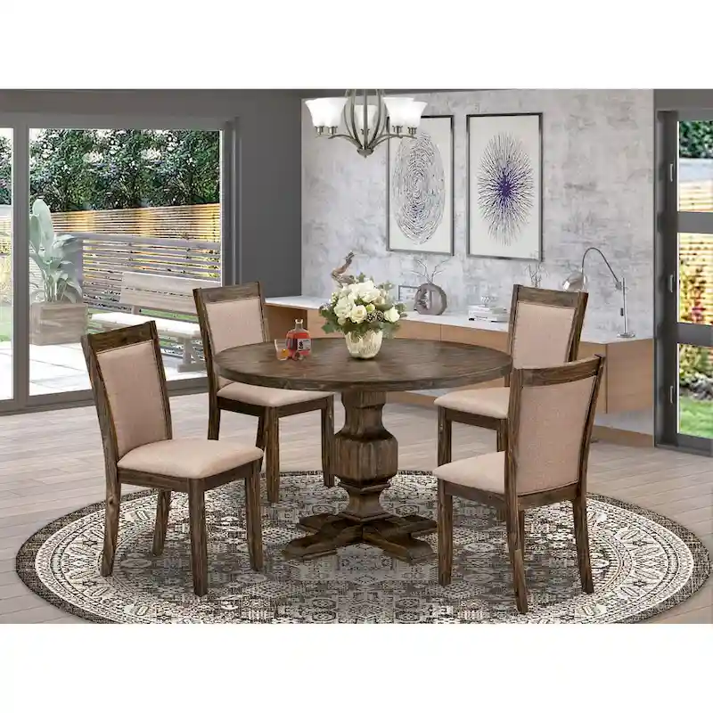 East West Furniture Kitchen Table Set- a Dining Table & Dark Khaki Linen Fabric Chairs, Distressed Jacobean (Pieces Option)