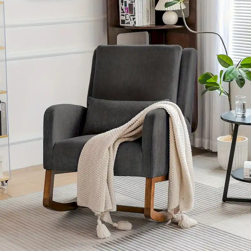 Rocking Chair, Indoor Upholstered Rocking Chair for Living Room, Modern Glider Rocker Chair w/Pillow
