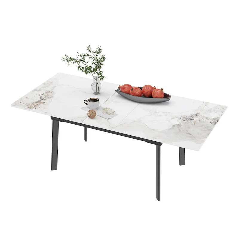 Extendable Kitchen Sintered Stone Material Rectangle Dining Table - 62.9x31.5x31.1 inch